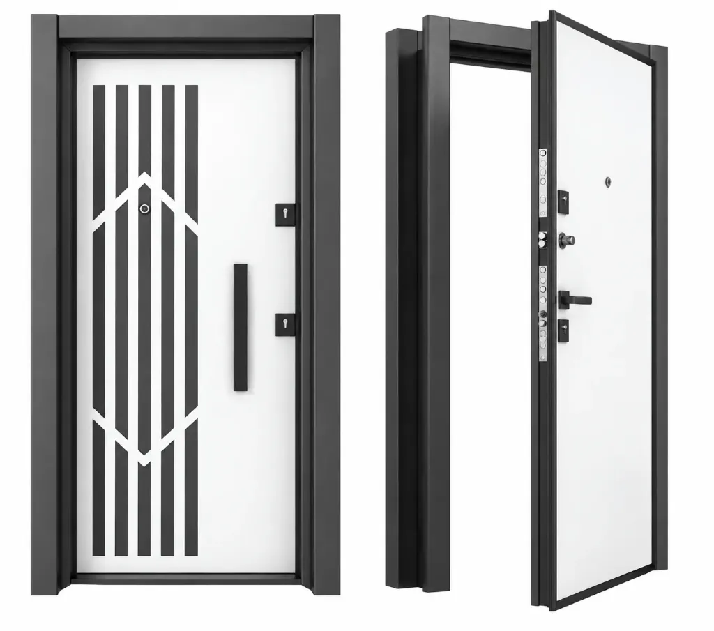 Exterior Steel Security Door with MDF Panels and Multi-Point Locking, 106 x 209 cm