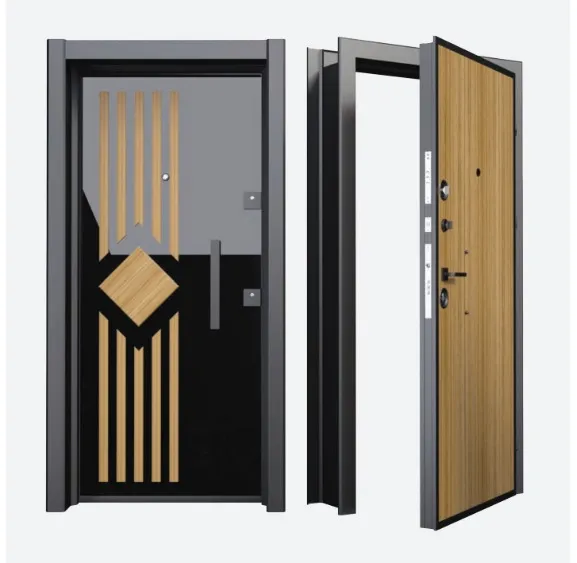 BRG-1603 Grey and Black Exterior Steel Security Door with Wood-Effect Panels