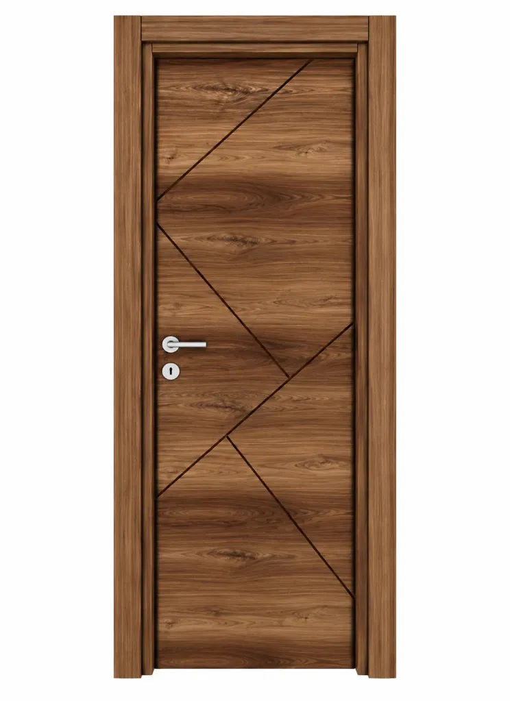 [MODEL F-03 (MICROLAMINATE PREMIUM LINE)] F-03 Madran Brown Wood-Look Microlaminate Interior Door with Black Diagonal Grooves (10cm)
