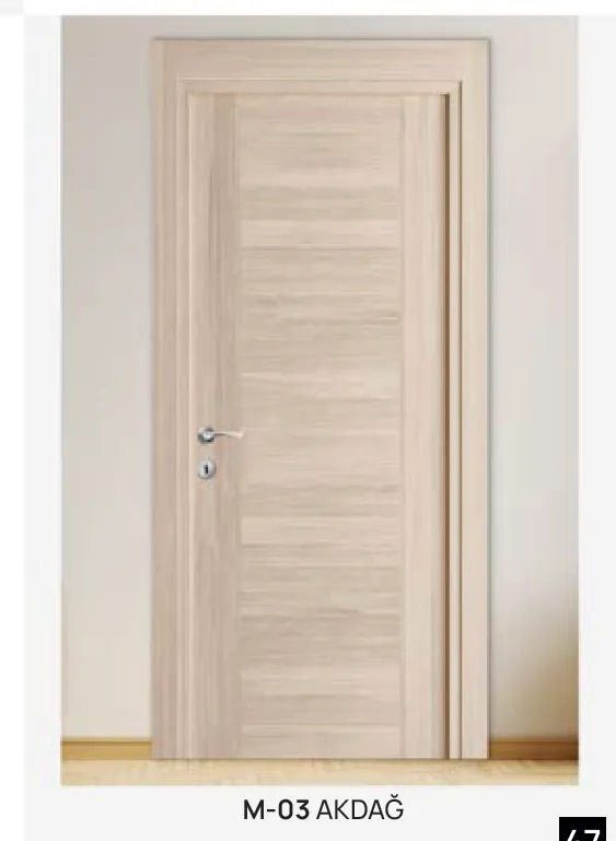 [MODEL M-03 (MICROLAMINATE CLASSIC)] Porte intérieure microlaminée effet bois clair M-03 Akdag avec design à panneaux horizontaux (10 cm)