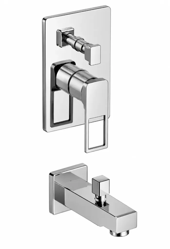 Quadro Chrome-Like Concealed Wall-Mounted Bathroom Faucet with Single Lever and Square Spout