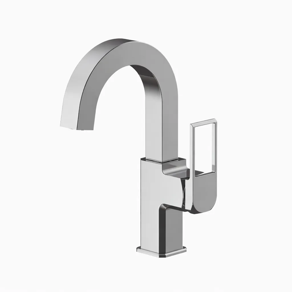 [MTL190] Robinet de lavabo monobloc Quadro argent poli à bec haut avec levier rectangulaire