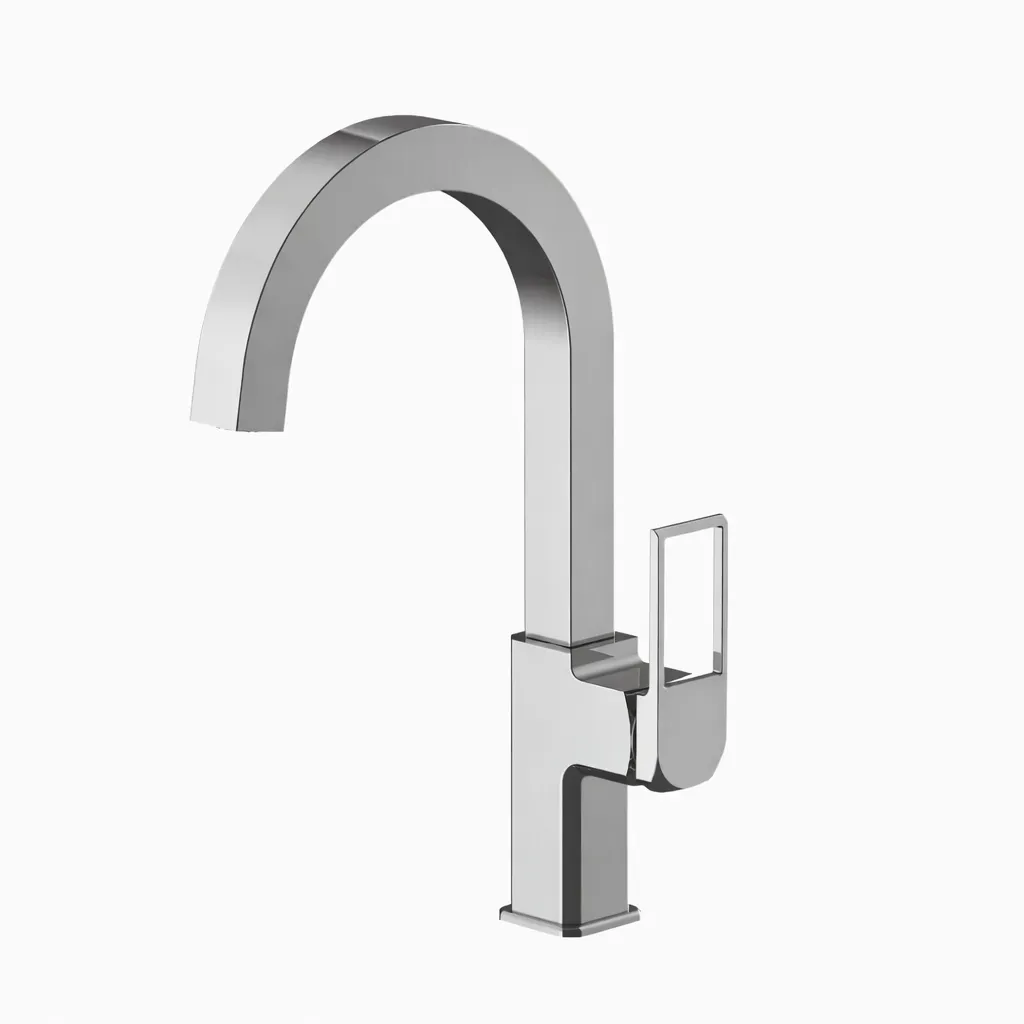 [MTE190] Quadro Chrome-Look High-Arc Monoblock Sink Faucet with Single Lever Handle