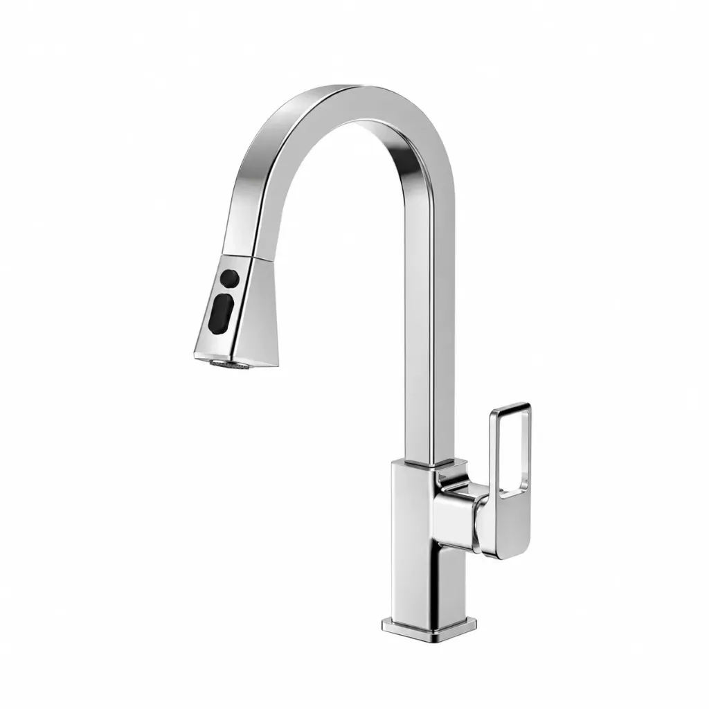 [MES190] Chrome-Look Quadro High-Arc Pull-Out Spray Sink Faucet with Single Lever