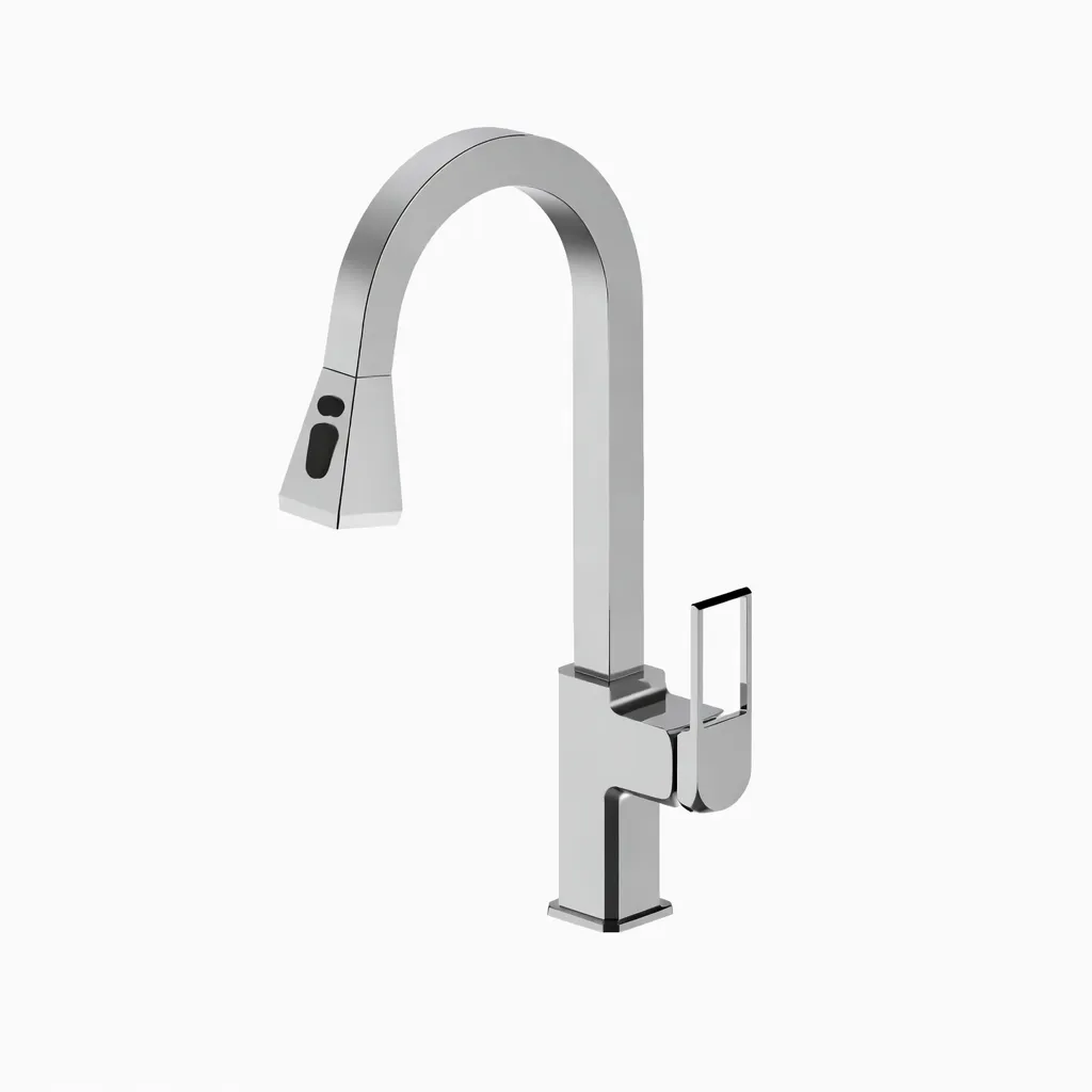 [MES190] Chrome-Look Quadro High-Arc Pull-Out Spray Sink Faucet with Single Lever