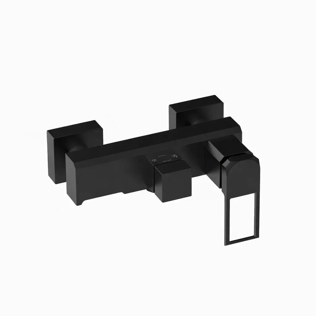[MBB190-S] Quadro Black Wall-Mounted Square Bathroom Faucet with Single Lever