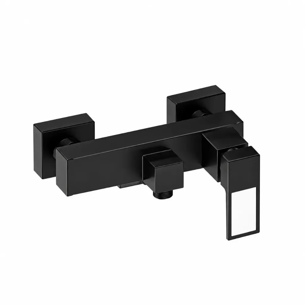 [MBB190-S] Robinet de salle de bain carré Quadro noir mural avec levier unique