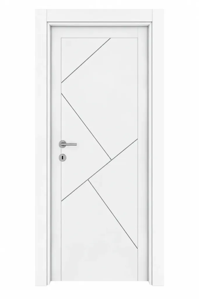 [MODEL F-03 (MICROLAMINATE PREMIUM LINE)] F-03 White and Silver Microlaminate Interior Door with Diagonal Line Design (10cm)