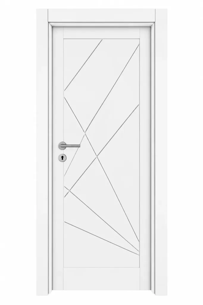 [MODEL F-06 (MICROLAMINATE PREMIUM LINE)] Porte intérieure microlaminée blanc argent F-06 avec design à lignes diagonales (10 cm)
