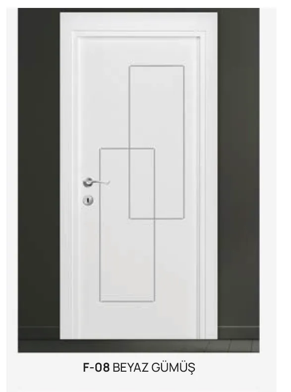 [MODEL F-08 (MICROLAMINATE PREMIUM LINE)] Porte intérieure microlaminée F-08 blanc argent avec design à panneaux linéaires (10 cm)