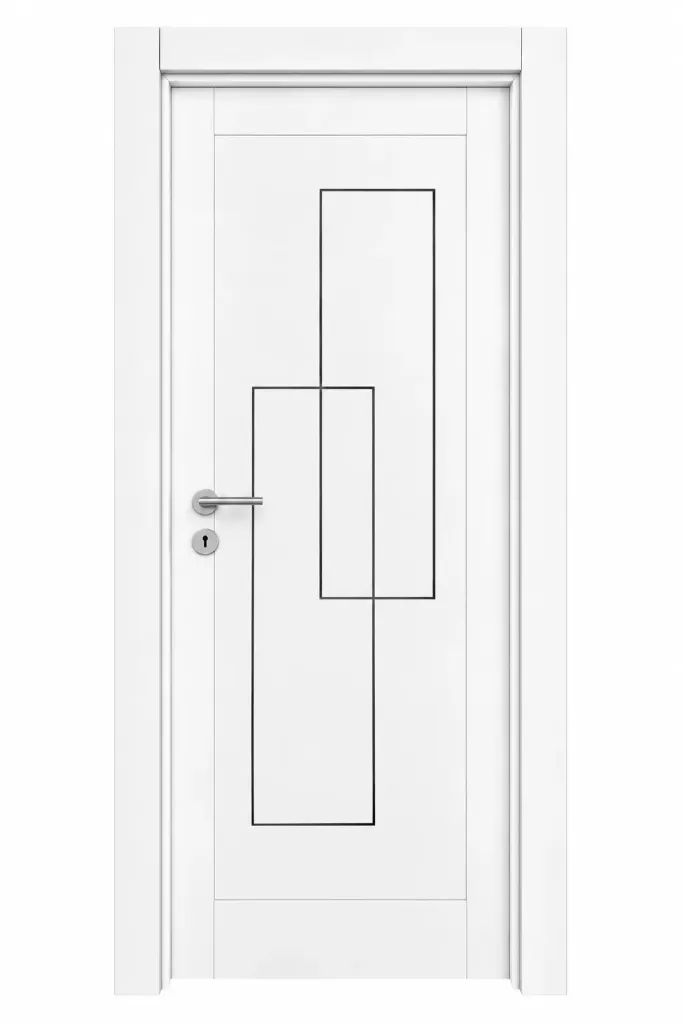 [MODEL F-08 (MICROLAMINATE PREMIUM LINE)] Porte intérieure microlaminée F-08 blanc argent avec design à panneaux linéaires (10 cm)