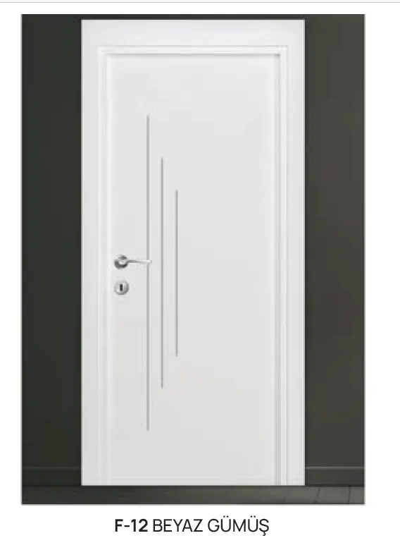 [MODEL F-12 (MICROLAMINATE PREMIUM LINE)] Porte intérieure microlaminée F-12 blanc argent avec accents verticaux (10 cm)