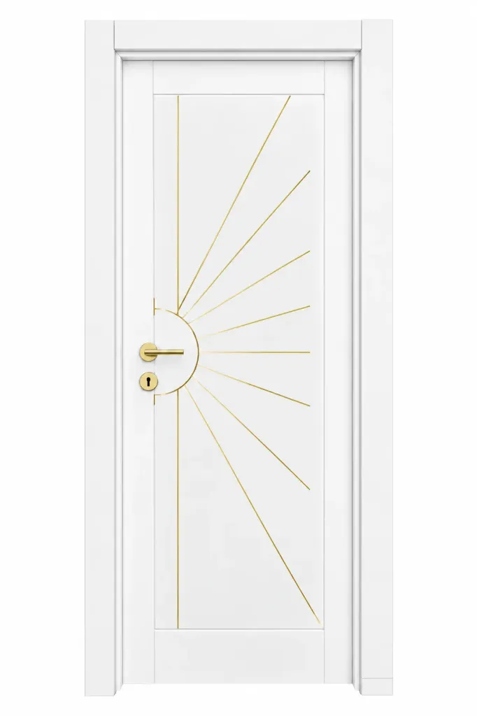 [MODEL F-07 (MICROLAMINATE PREMIUM LINE)] F-07 White and Gold Microlaminate Interior Door with Line Design (10cm)
