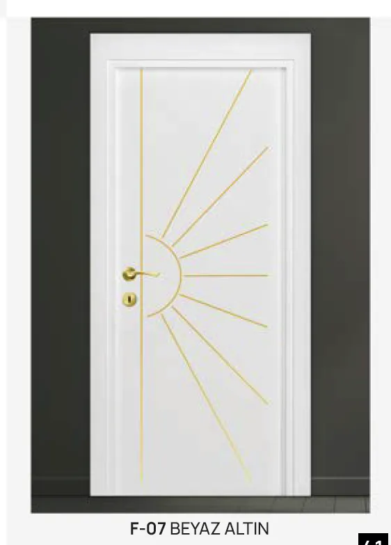 [MODEL F-07 (MICROLAMINATE PREMIUM LINE)] Porte intérieure microlaminée F-07 blanche et or avec motif linéaire (10 cm)