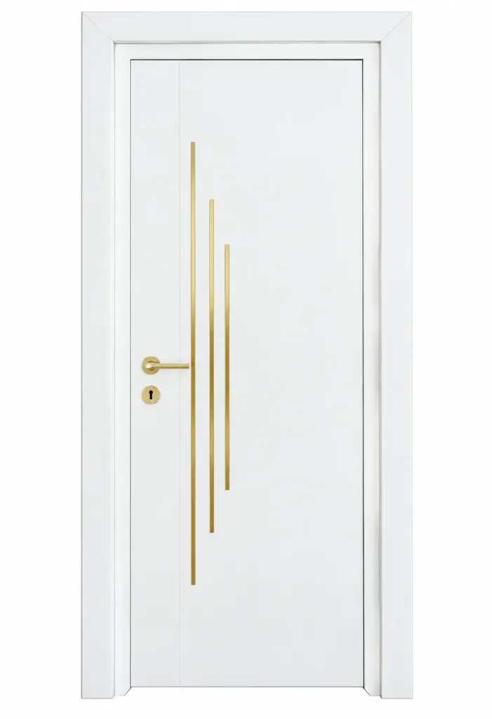 [MODEL F-12 (MICROLAMINATE PREMIUM LINE)] Porte intérieure microlaminée F-12 blanc et or avec détail de ligne verticale (10 cm)