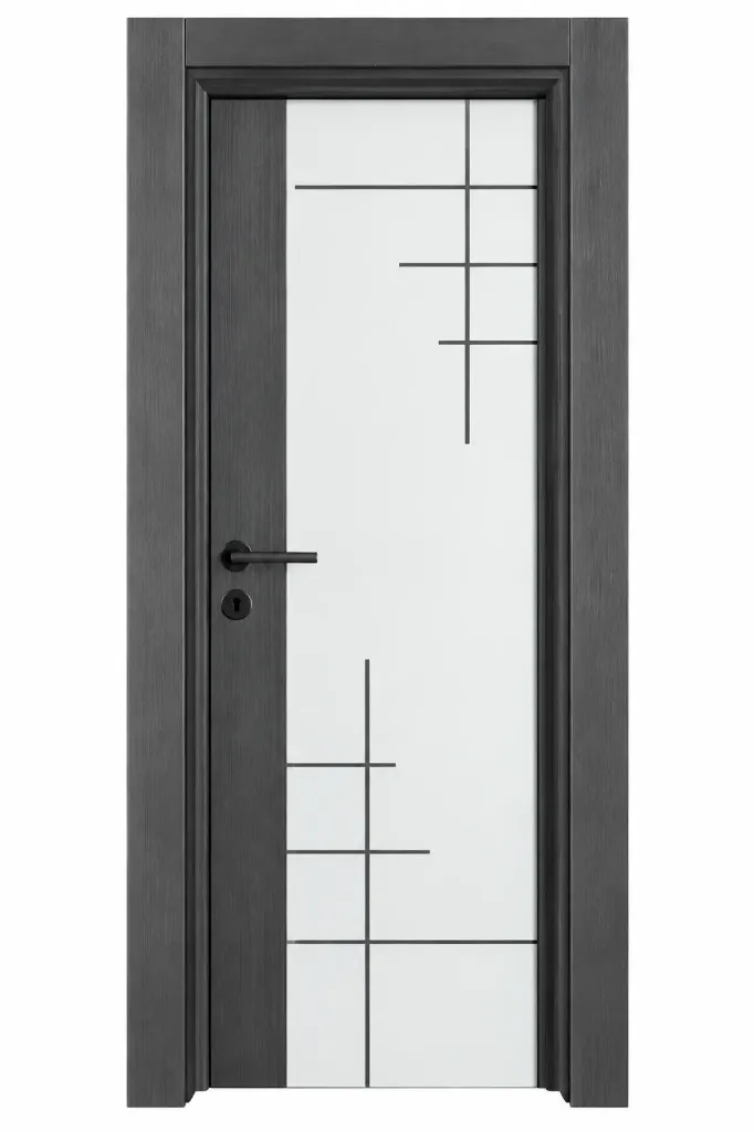Model F-69 White and Anthracite Microlaminate Door with Geometric Line Detail (10cm)