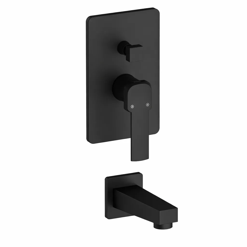 Quadro Black Concealed Wall-Mounted Bathroom Faucet with Rectangular Spout