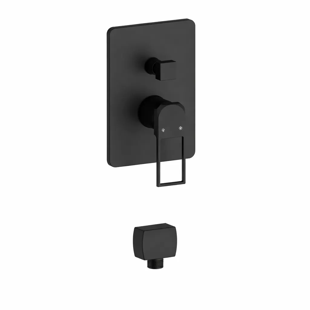 [MKB190-S] Robinet de cabine encastré Quadro noir avec plaque rectangulaire et poignée levier