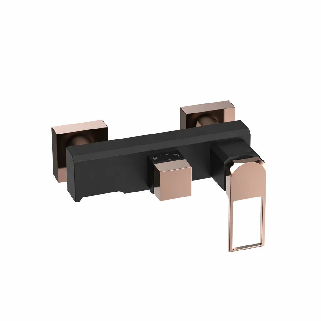 [MBB190-S-R] Quadro Black and Rose Gold Wall-Mounted Bathroom Faucet with Single Lever