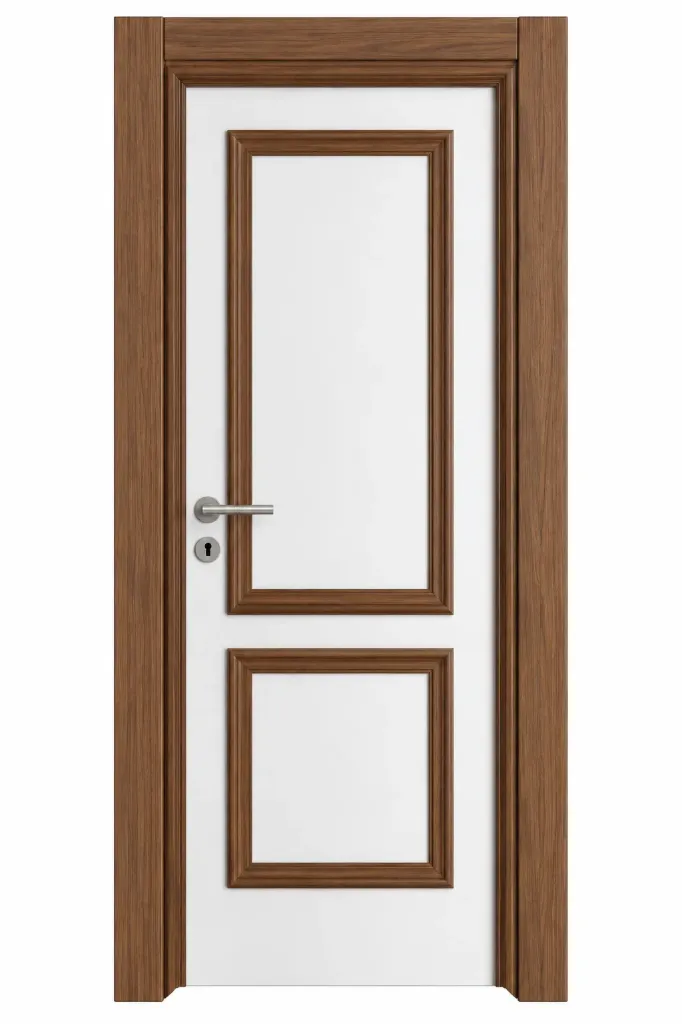 [MODEL P-02 (MICROLAMINATE WITH STICK)] P-02 Porte intérieure Microlaminée Madran Blanche avec Panneaux Encadrés Marron (10 cm)