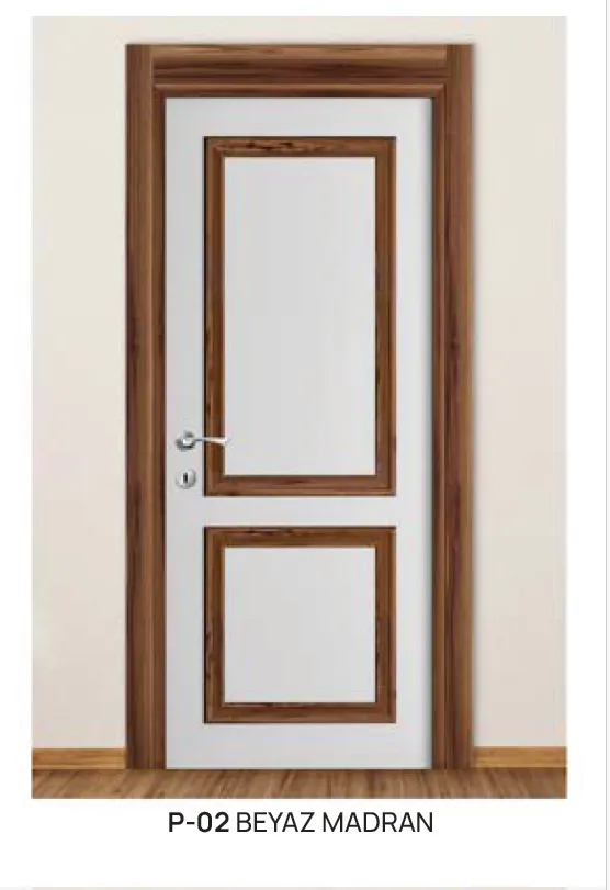 [MODEL P-02 (MICROLAMINATE WITH STICK)] P-02 Porte intérieure Microlaminée Madran Blanche avec Panneaux Encadrés Marron (10 cm)
