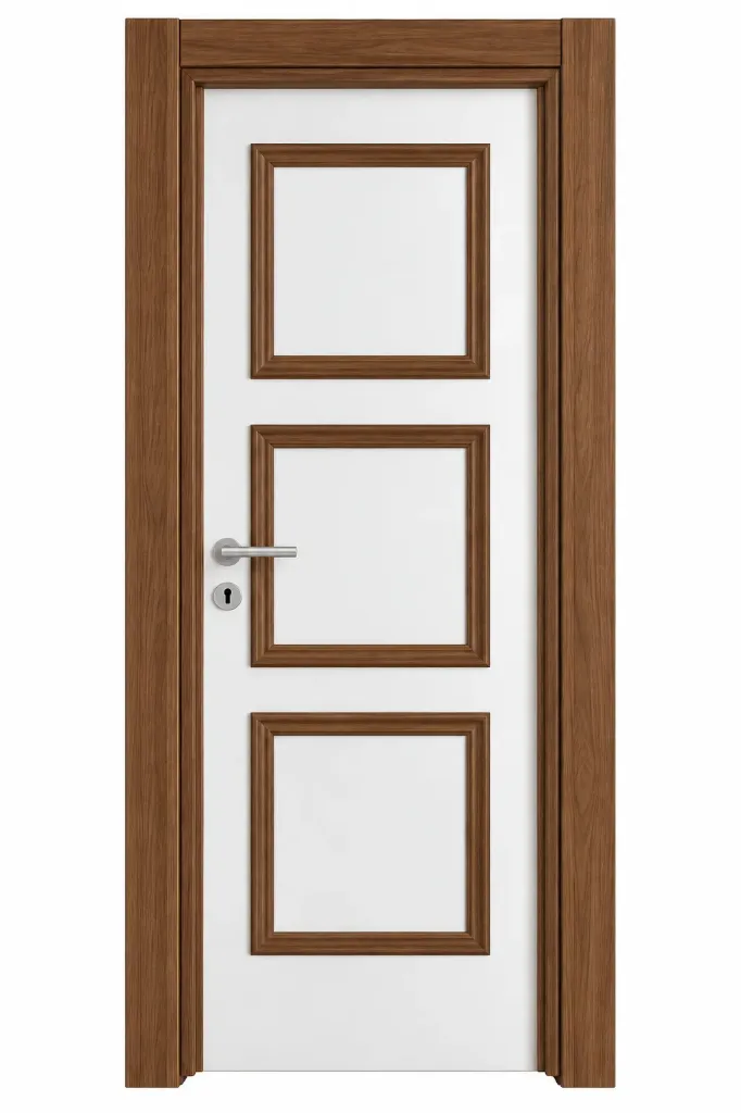 [MODEL P-03 (MICROLAMINATE WITH STICK)] P-03 White Madran Microlaminate Interior Door with Three Panel Design (10cm)