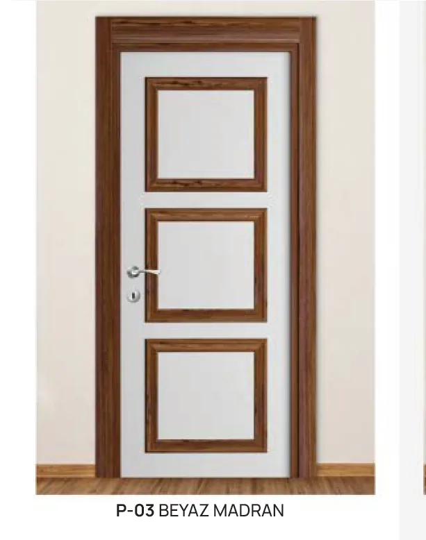 [MODEL P-03 (MICROLAMINATE WITH STICK)] P-03 White Madran Microlaminate Interior Door with Three Panel Design (10cm)