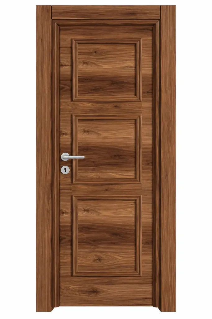 [MODEL P-02 (MICROLAMINATE WITH STICK)] P-02 Madran Brown Wood-Look Microlaminate Interior Door with Recessed Panels (10cm)