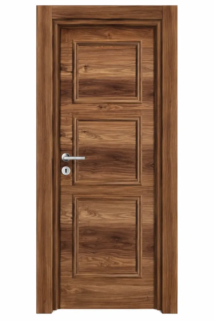[MODEL P-03 (MICROLAMINATE WITH STICK)] P-03 Madran Brown Wood-Effect Microlaminate Interior Door with Three Panels (10cm)
