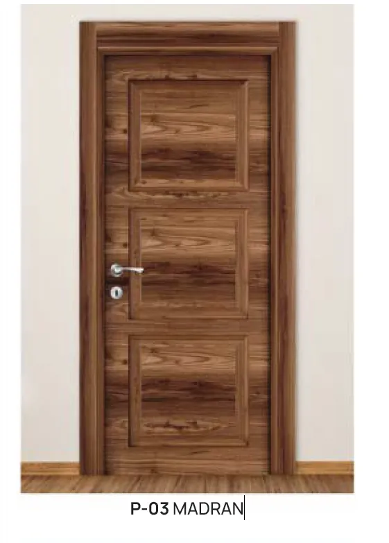 [MODEL P-03 (MICROLAMINATE WITH STICK)] P-03 Madran Brown Wood-Effect Microlaminate Interior Door with Three Panels (10cm)
