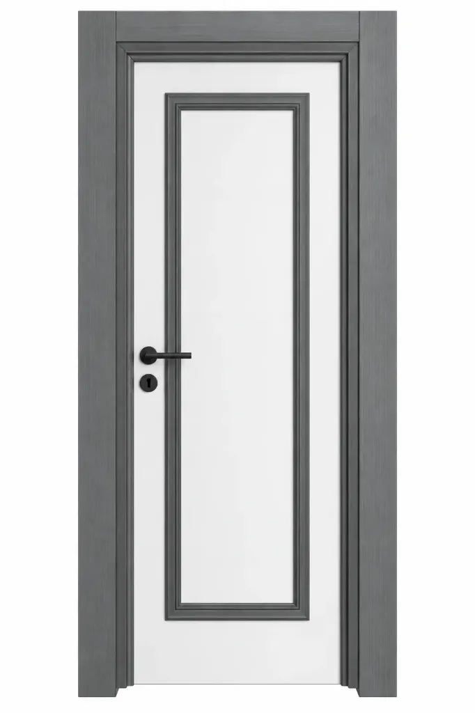 P-01 Porte intérieure microlaminée blanche et anthracite avec panneau encastré