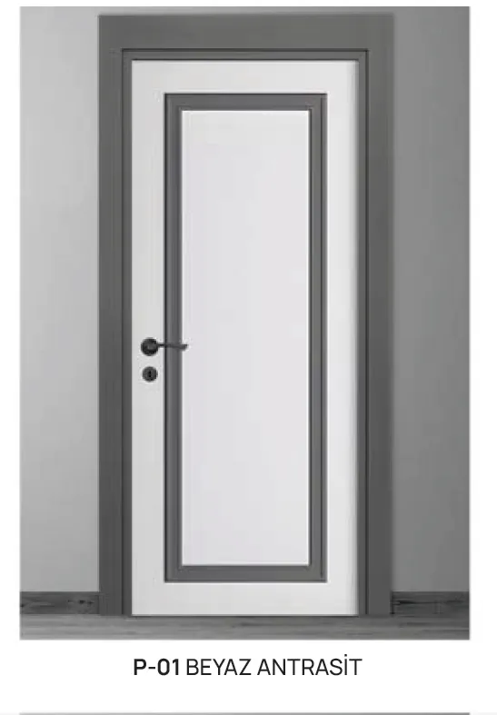 [MODEL P-01 (MICROLAMINATE WITH STICK)] P-01 White and Anthracite Microlaminate Interior Door with Recessed Panel (10cm)