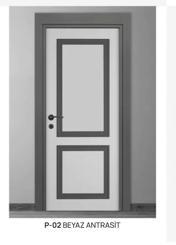 [MODEL P-02 (MICROLAMINATE WITH STICK)] P-02 White and Anthracite Microlaminate Interior Door with Rectangular Panels (10cm)