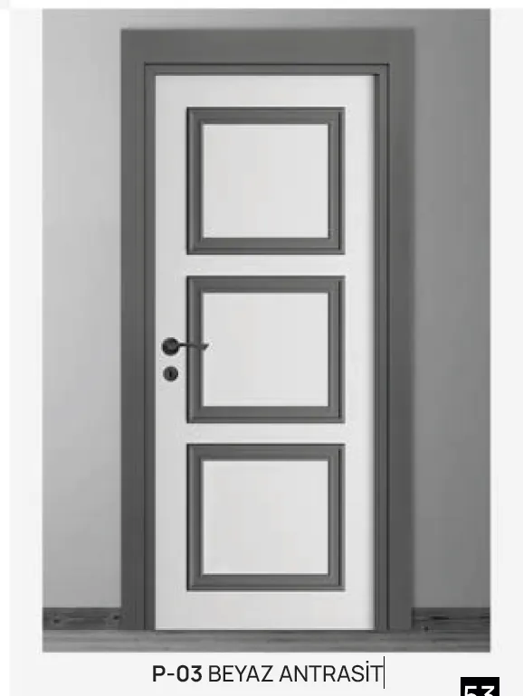 [MODEL P-03 (MICROLAMINATE WITH STICK)] P-03 White and Anthracite Microlaminate Interior Door with Three Panel Design (10cm)