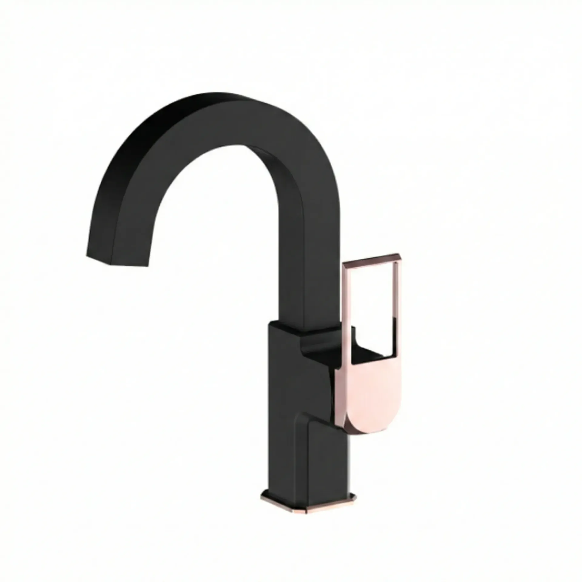 [MTL190-S-R] Quadro Black and Rose Gold High-Arc Monoblock Wash Basin Faucet with Single Lever