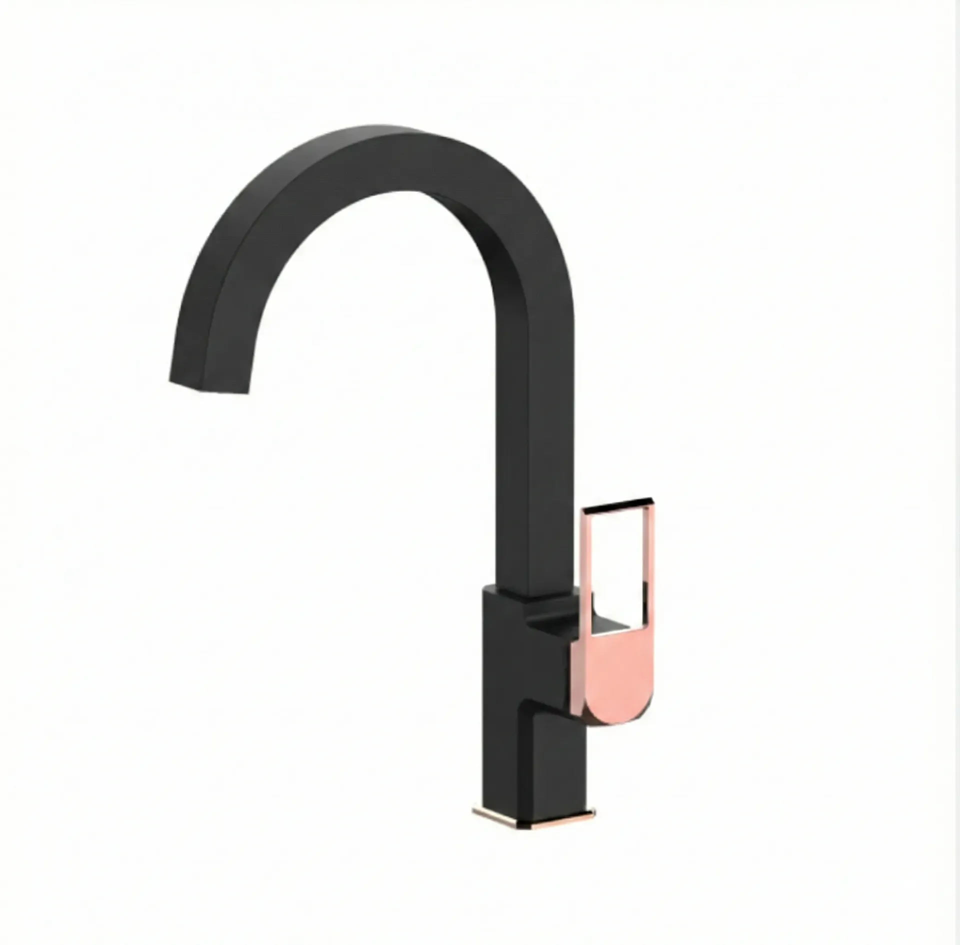 [MTE190-S-R] Black Quadro Monoblock High-Arc Sink Faucet with Rose Gold-Tone Lever
