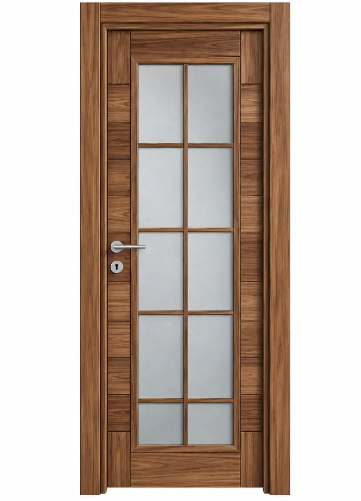 C-01 Madran Brown Wood-Look Glazed Door with Grid Glass Panel (10cm)