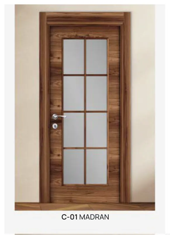 C-01 Madran Brown Wood-Look Glazed Door with Grid Glass Panel (10cm)