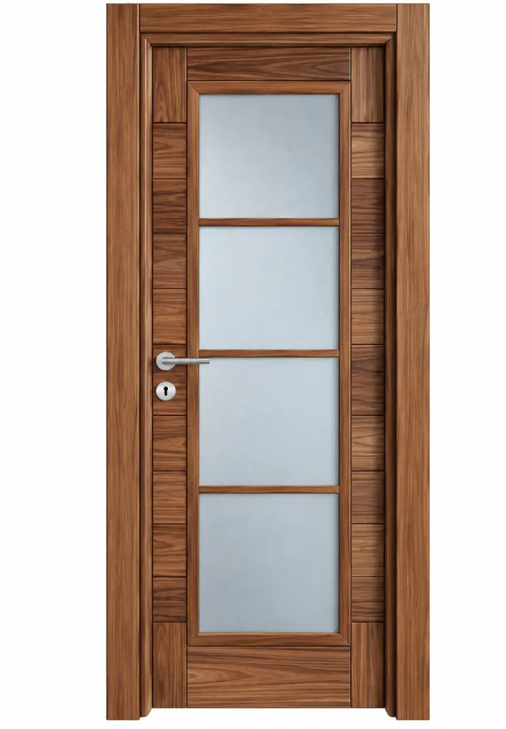 Porte vitrée C-02 Madran aspect bois avec quatre panneaux de verre (10 cm)