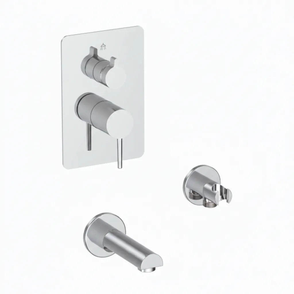 Aduro Chrome-Look Wall-Mounted Concealed Bathroom Faucet with 3 Way Diverter and Shower Outlet