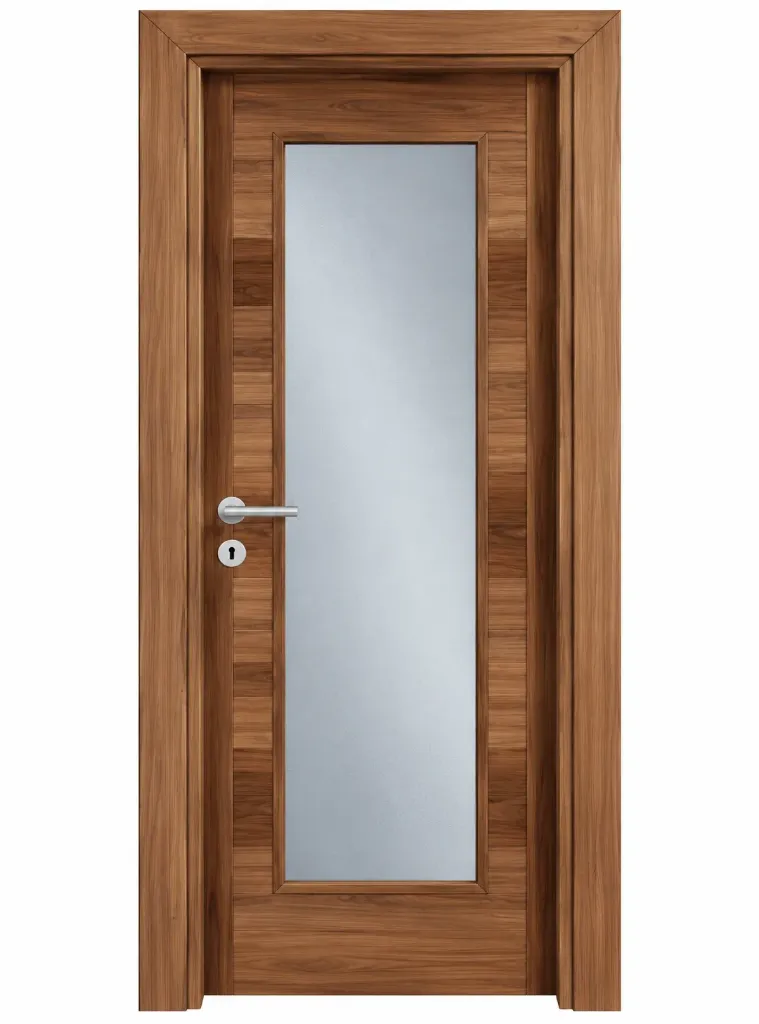 Porte vitrifiée C-03 Madran aspect bois avec panneau de verre vertical (10 cm)