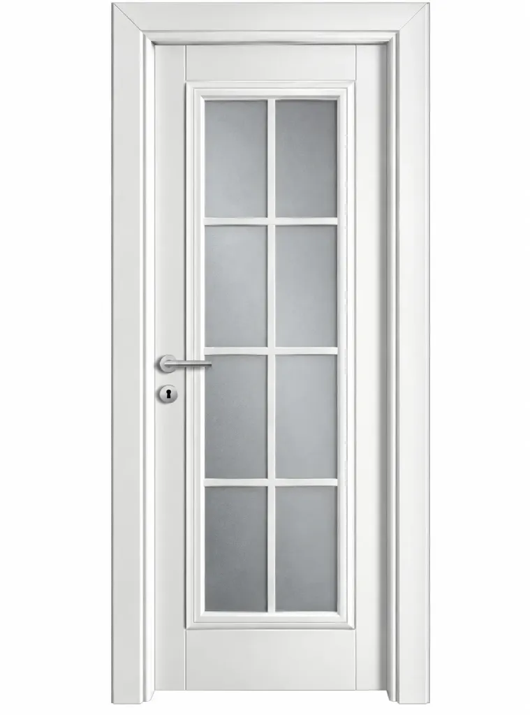 Modèle C-01 Porte blanche vitrifiée avec vitrage à grille (10 cm)