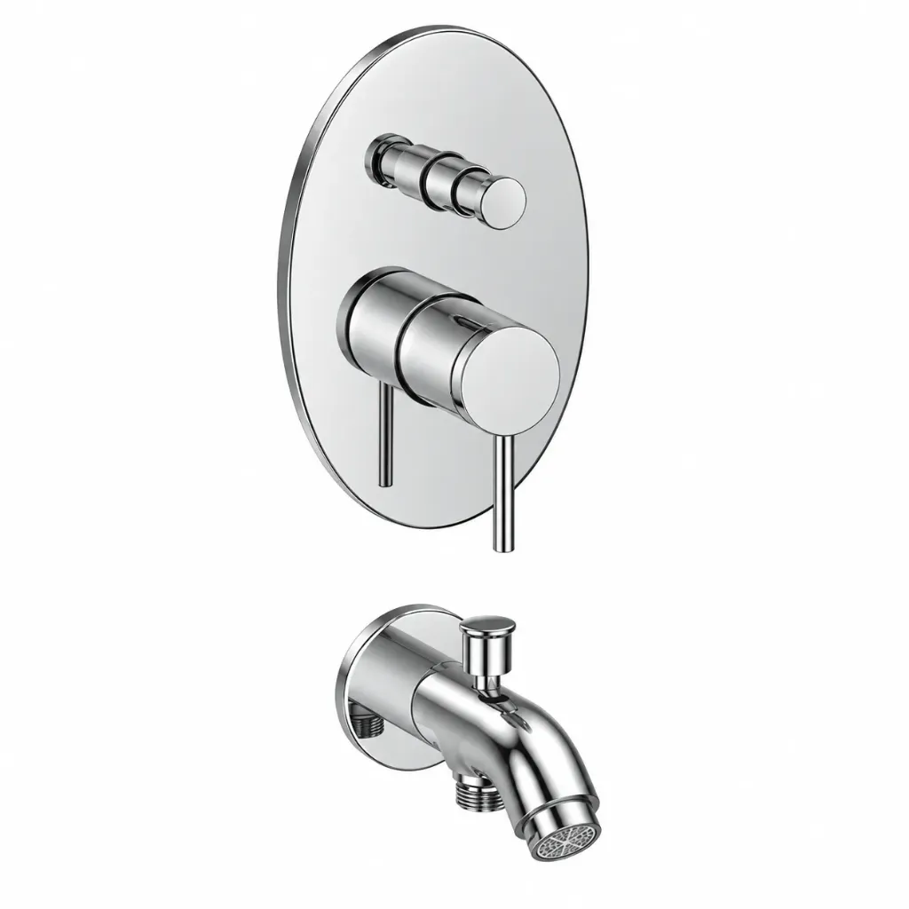 Robinet de salle de bain entièrement encastré Aduro aspect chrome avec bec courbé