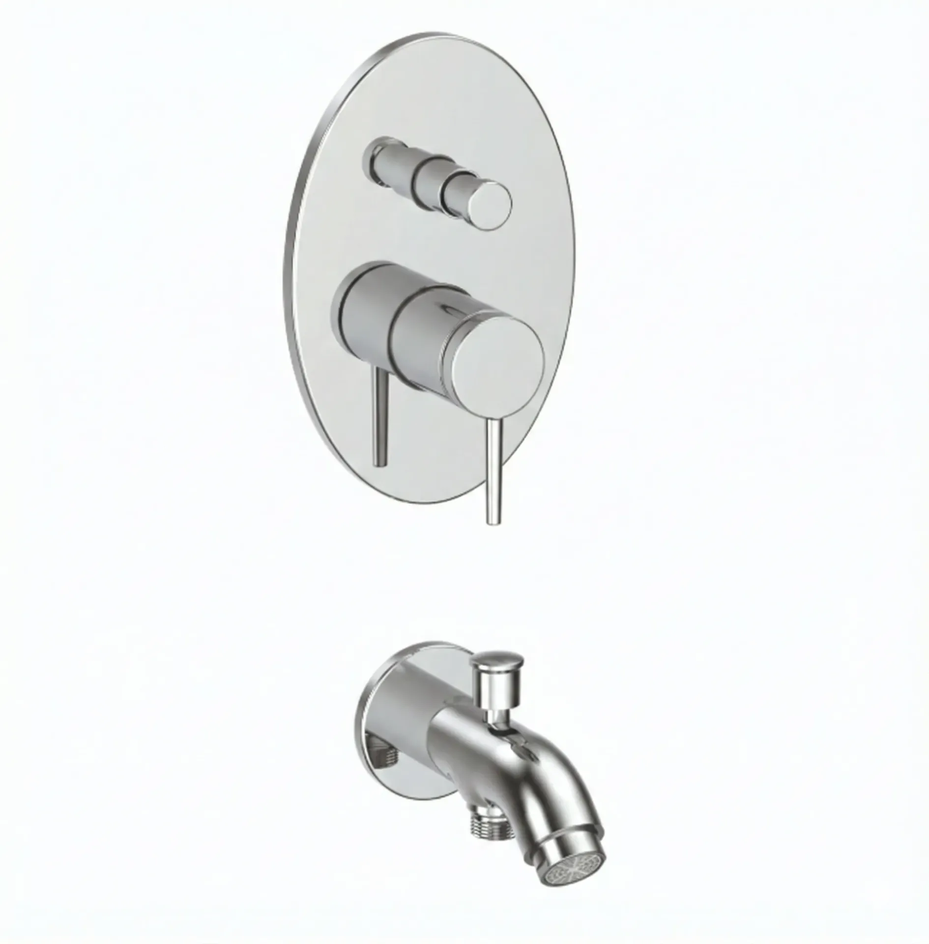 [MTA195] Robinet de salle de bain entièrement encastré Aduro aspect chrome avec bec courbé