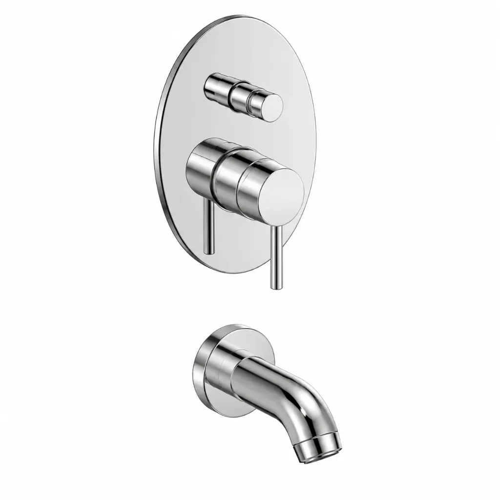 Aduro Silver Wall-Mounted Concealed Bathroom Faucet with Curved Spout