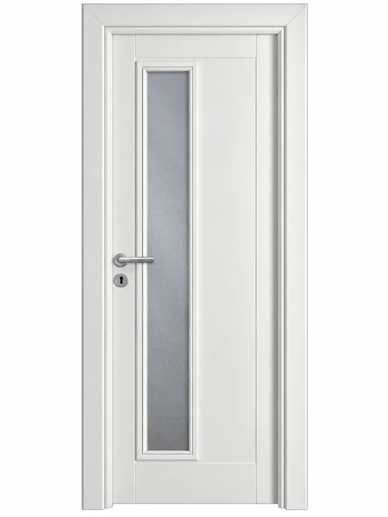 Modèle C-04 Porte blanche émaillée avec panneau vitré vertical étroit (10 cm)