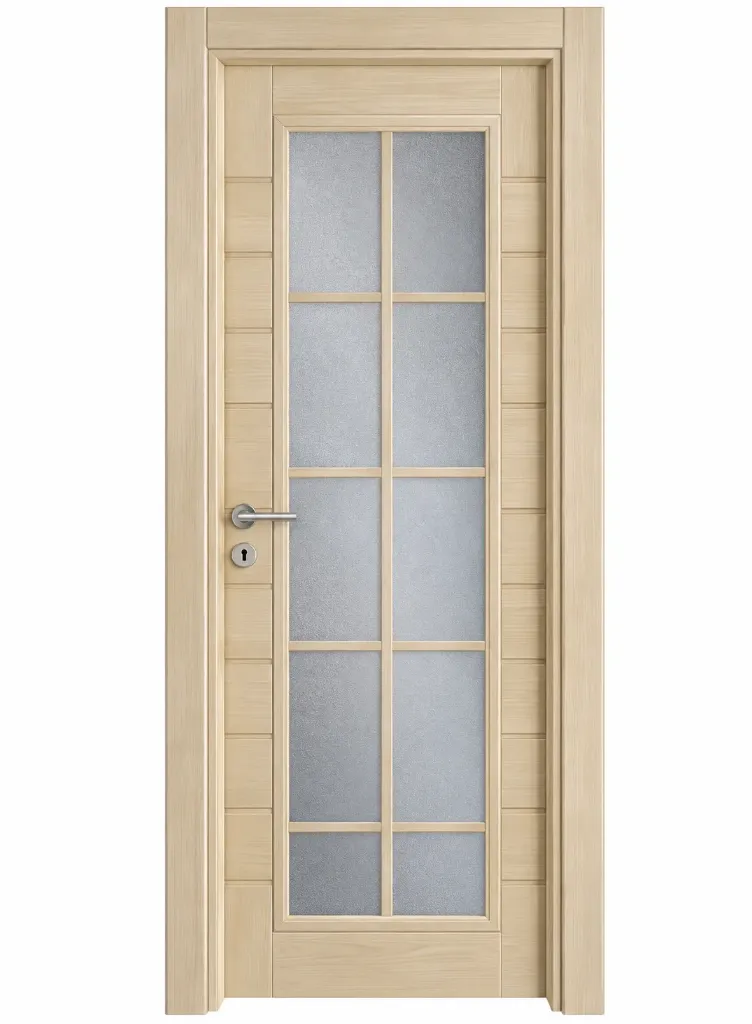 Porte Vitrée C-01 Ilgaz Aspect Bois Clair avec Panneau à Grille (10 cm)