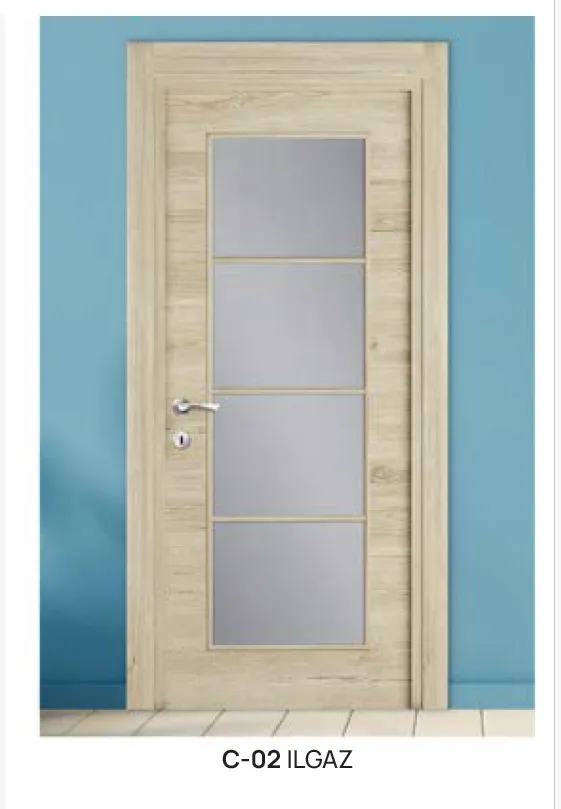 Porte Vitrée C-02 Ilgaz Aspect Bois Clair avec Quatre Panneaux de Verre (10 cm)