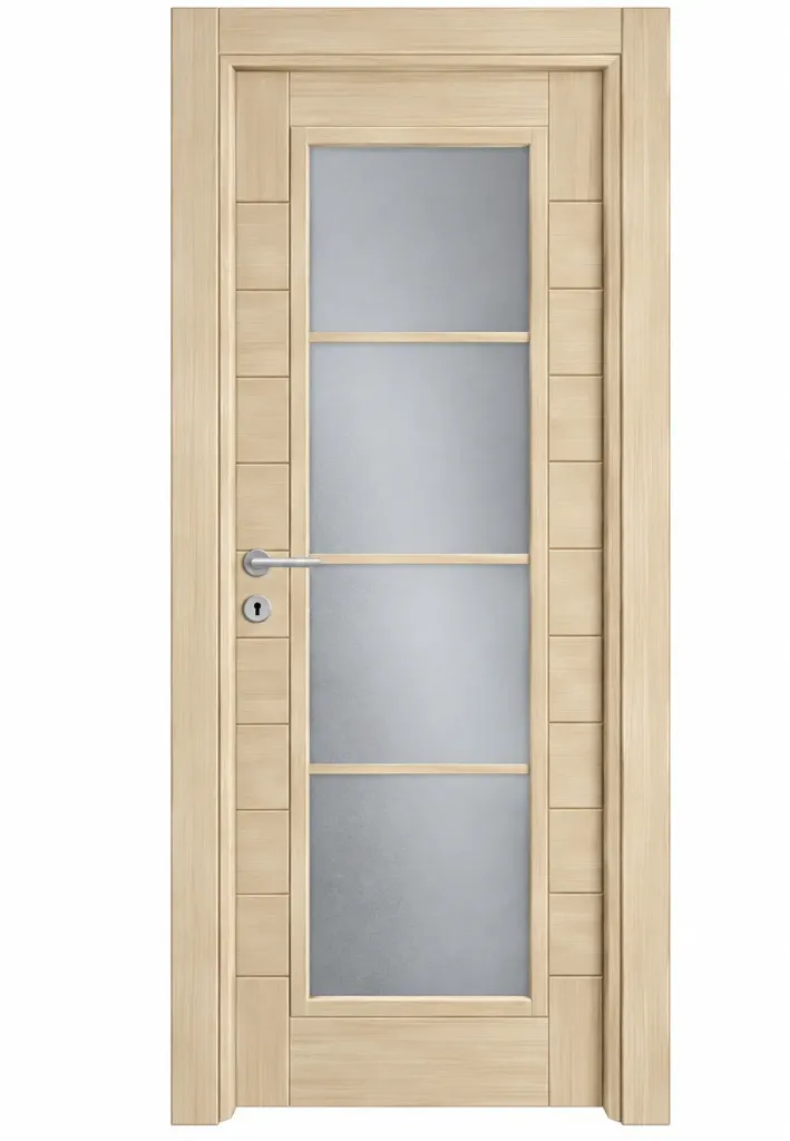 Porte Vitrée C-02 Ilgaz Aspect Bois Clair avec Quatre Panneaux de Verre (10 cm)