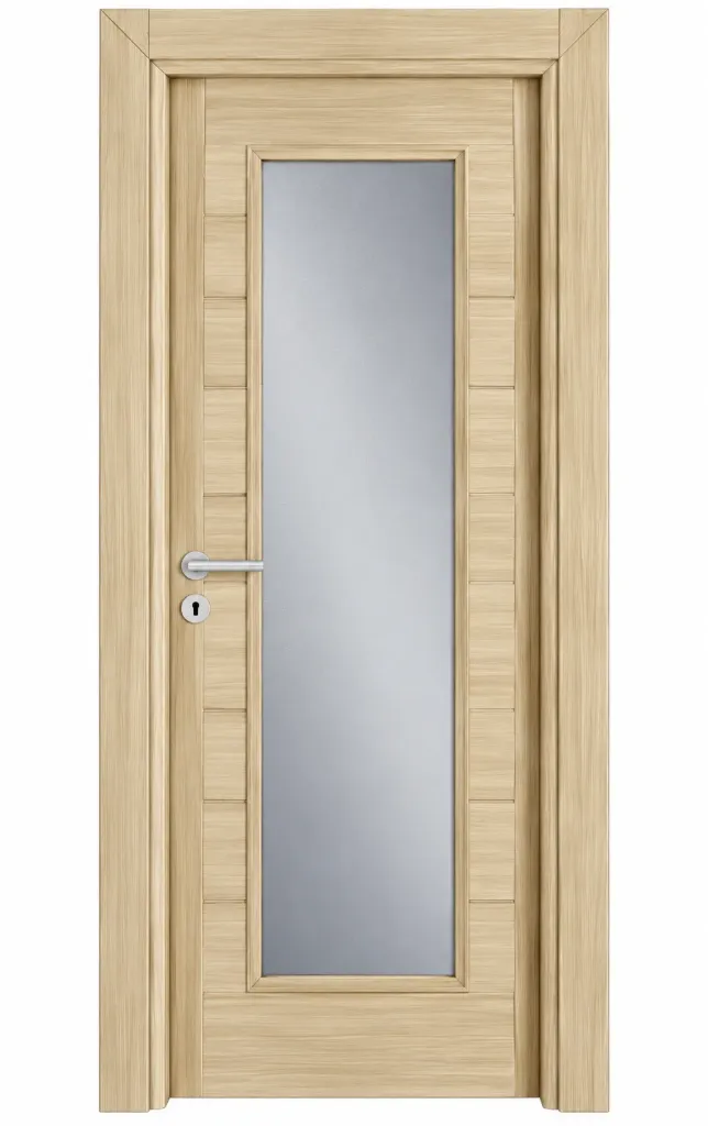 Porte vitrifiée C-03 Ilgaz aspect bois clair avec panneau de verre vertical (10 cm)